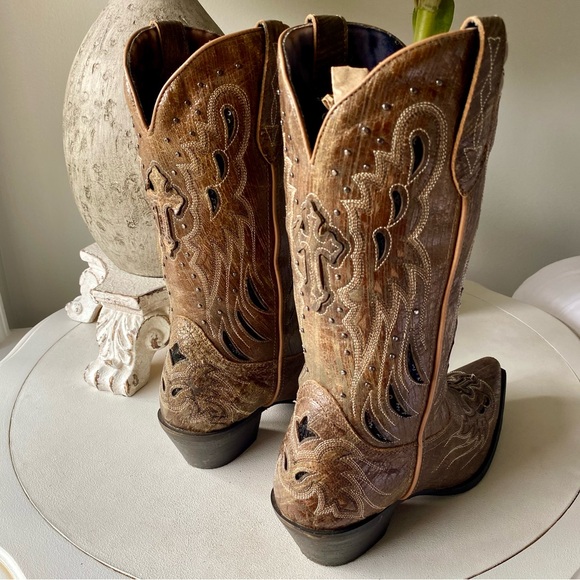 Laredo Leather Cross Wing Brantley Snip Toe Cowgirl Western Boot Womens 8 Tan - Picture 6 of 13
